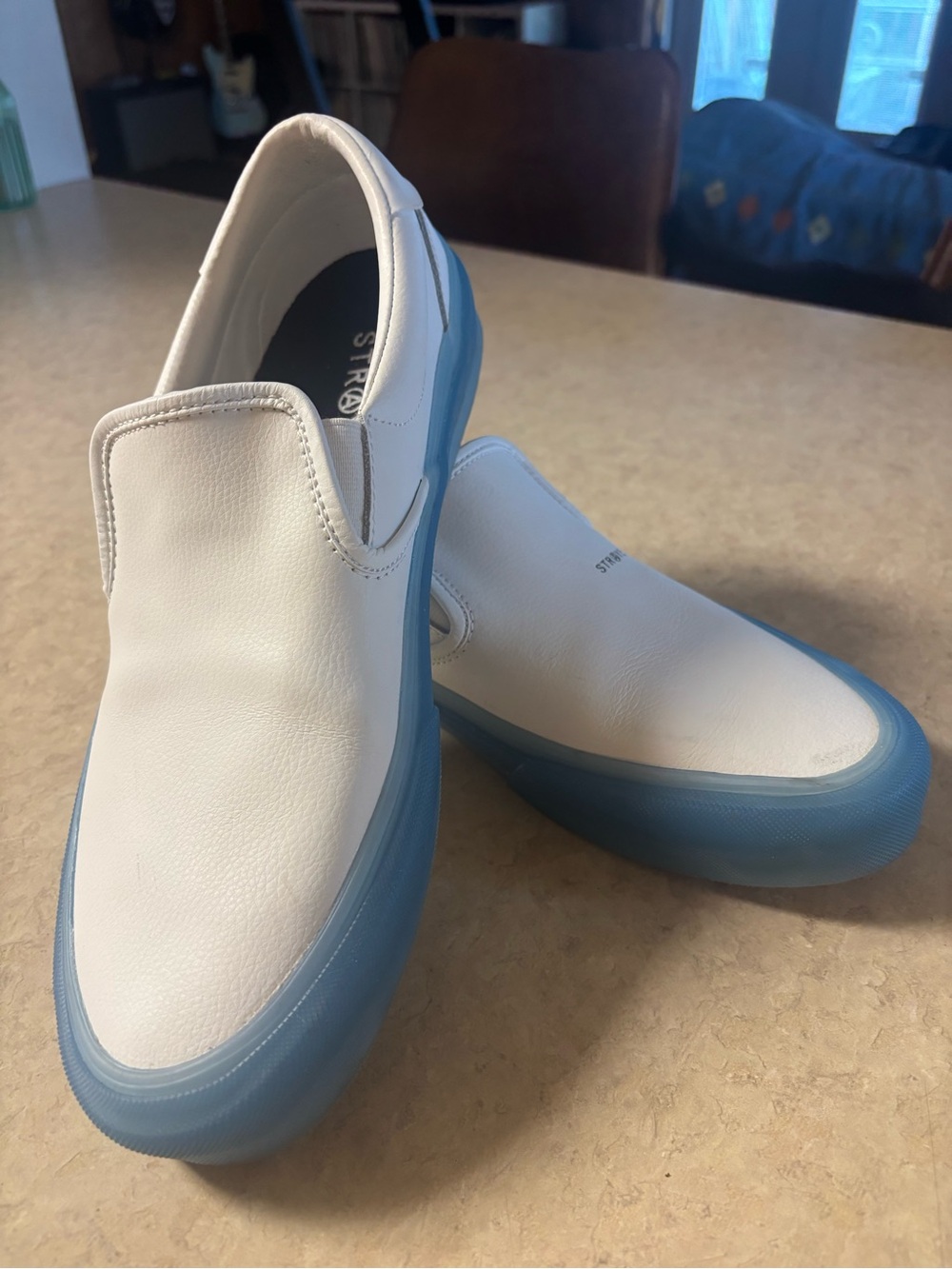 Straye slip on leather skateboard shoes with blue ice sole